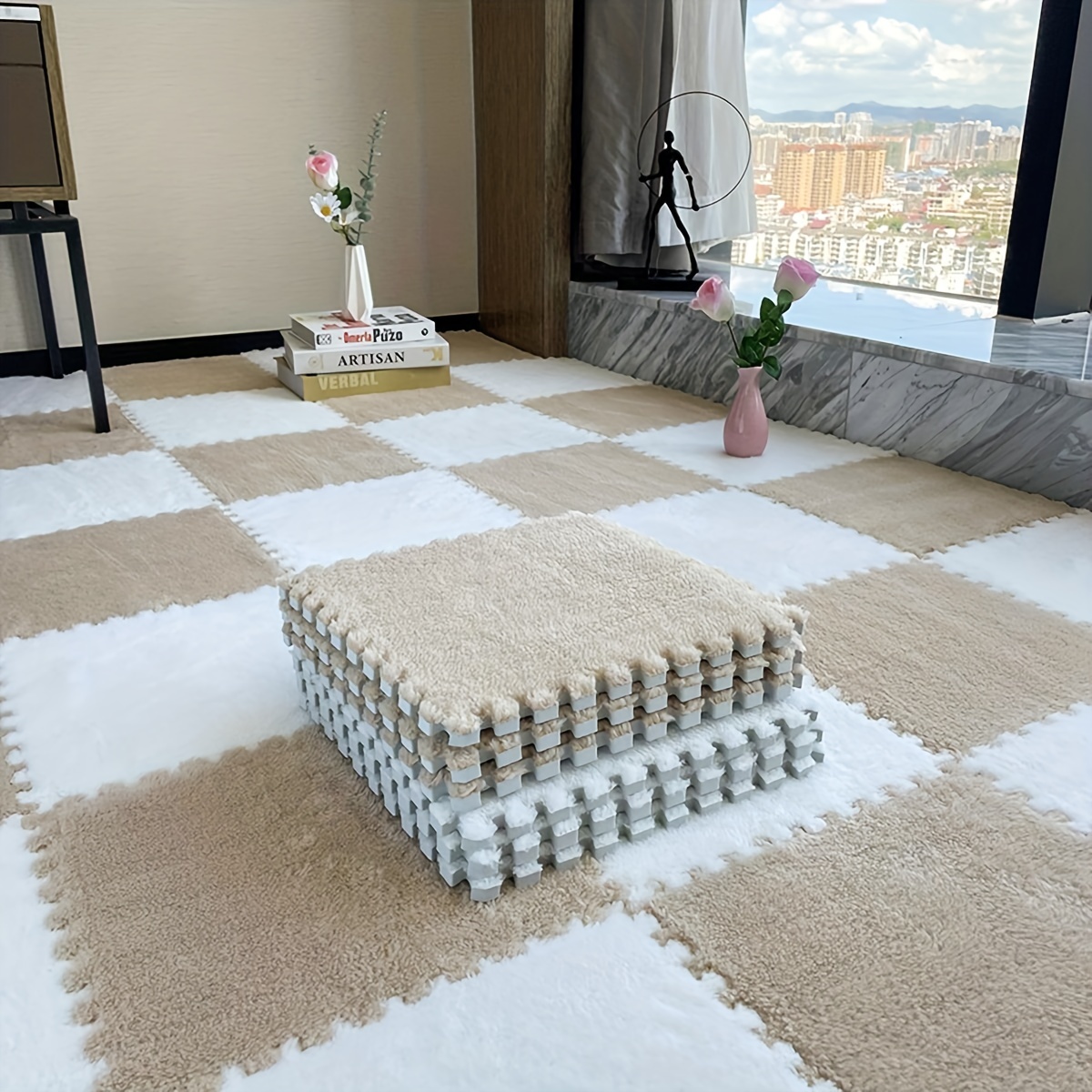 Plush Puzzle Foam Mat Square Interlocking Carpet Area Rug - Temu