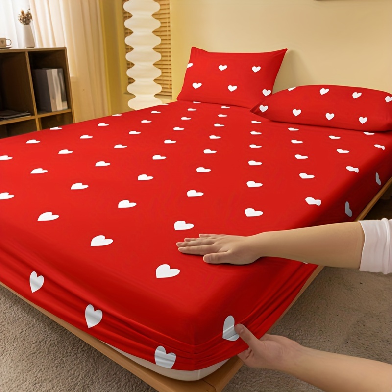 Fitted Sheet (without Pillowcase), Red Heart Print Bedding Sheet