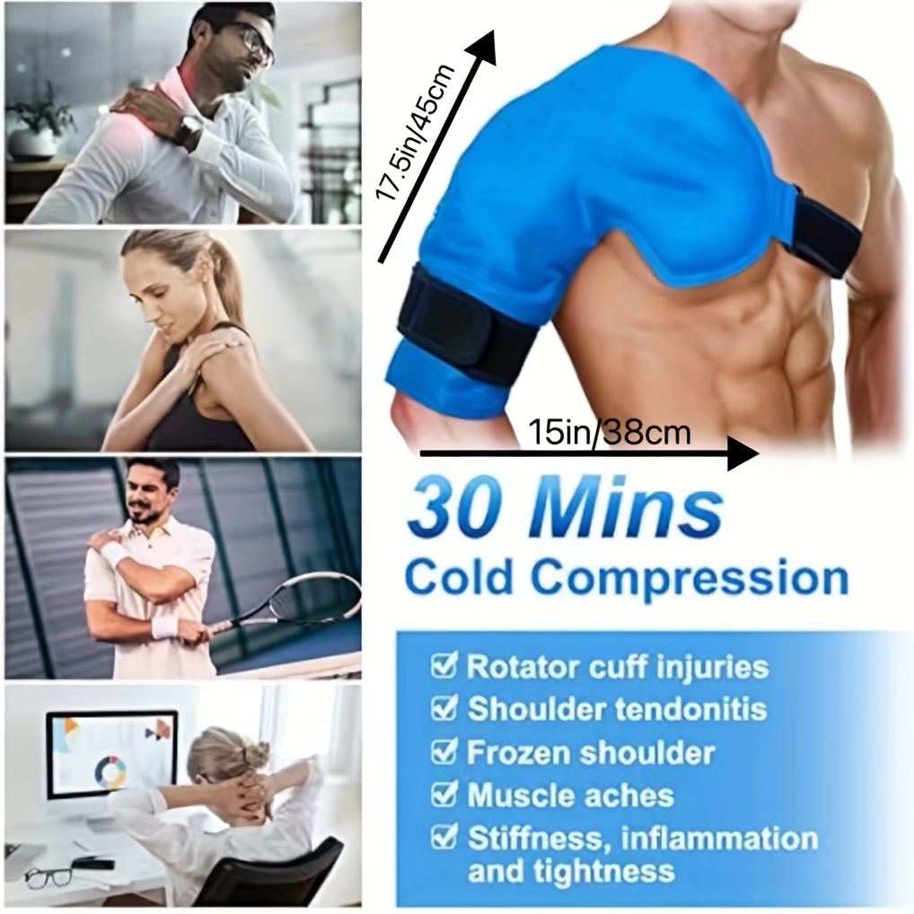 JJ CARE Shoulder Ice Pack with Brace & Freezer Bag, Shoulder Ice Wrap  Rotator Cuff Cold Therapy for Injuries, Bursitis & Swelling