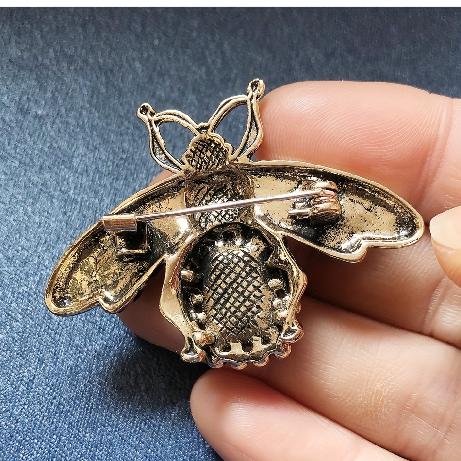 Bee Rhinestone & Champagne Pearl Gold Brooch Art Deco Brooch 