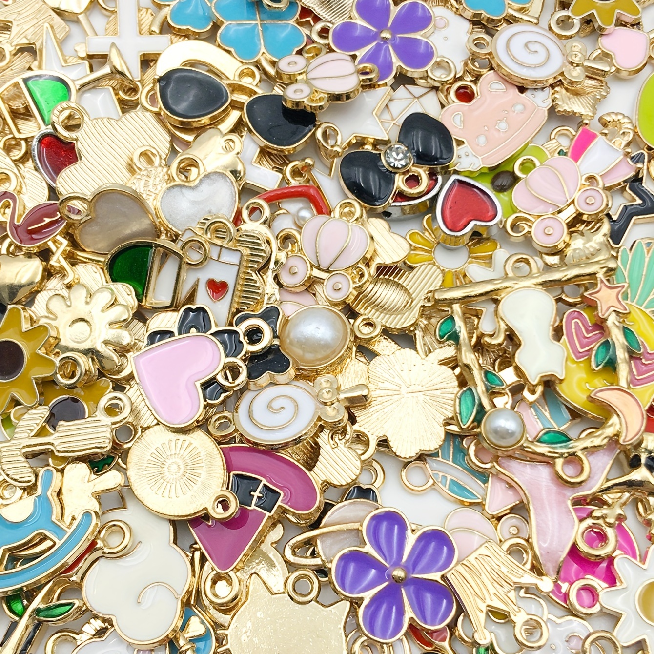 Assorted 50 Enamel charms gold metal charms, small alloy jewelry charms  collection, DIY bracelet charms