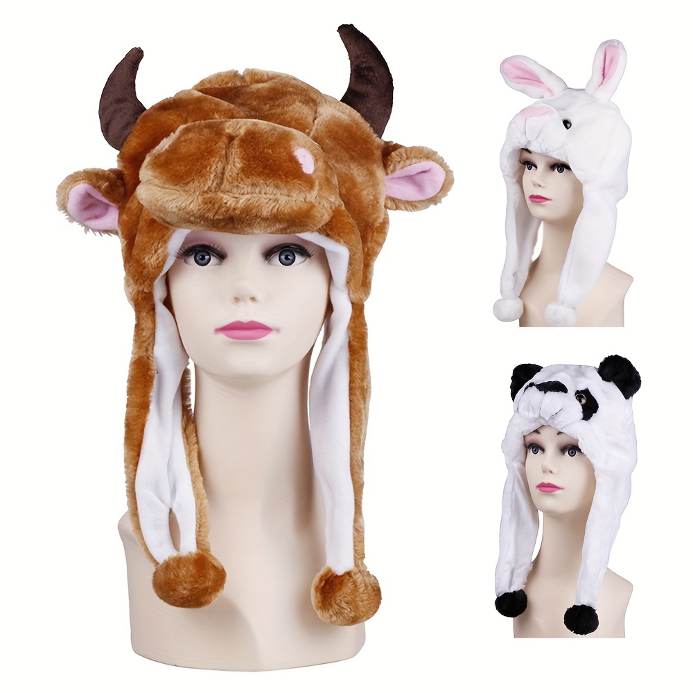 Khaki Leopard Print Beanie Trendy Bear Ear Flap Hat Cute Cartoon Plush Hats  Halloween Costume Accessories Animal Hat For Women Girls