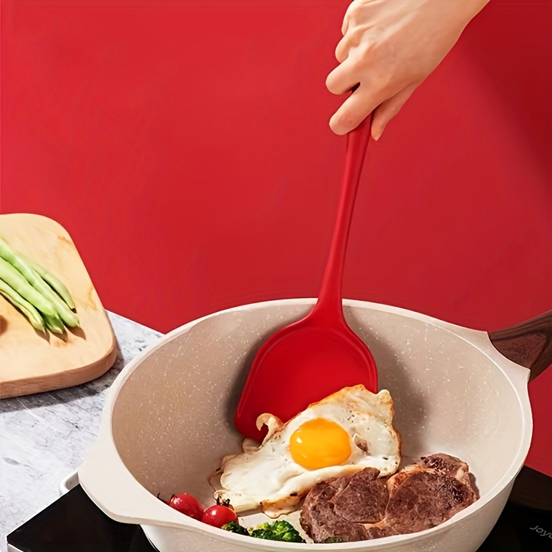 Flexible Silicone Spatula Turner Wide Non Stick Pancake Turner With  Stainless Steel Handle Kitchen Cooking Turner