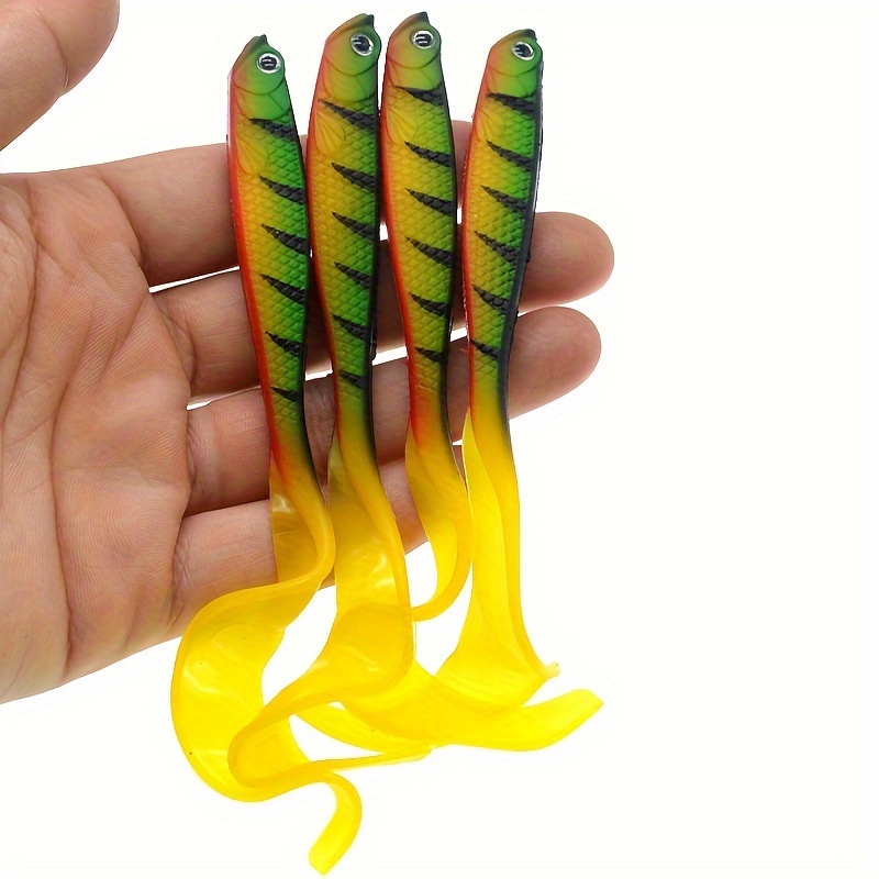 

4pcs Black Strips Fishing Lure With Long Twister Tail, Soft Fishing Bait, Fishing Tackle