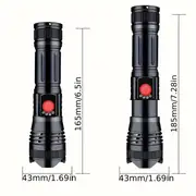 1pc High-power LED Strong Light, Scalable Waterproof Flashlight With 3 Adjustable Modes, USB Rechargeable Battery, Portable Camping Flashlight Without Batteries details 1