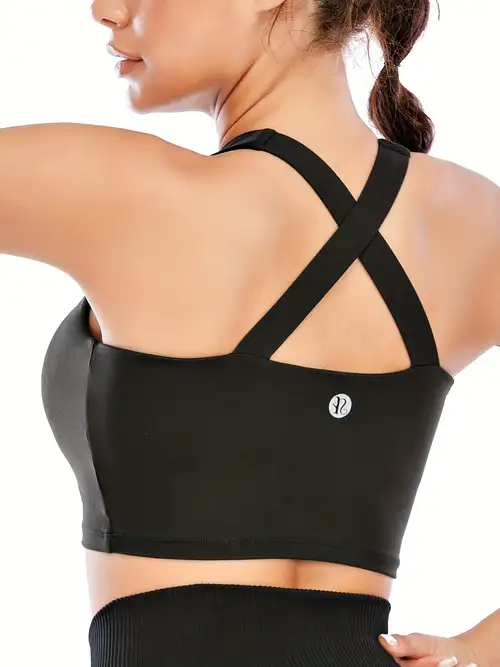 Medium Impact Sports Bra for Women Ruched Front Spaghetti Straps Cross Back  Longline Yoga Crop Tops