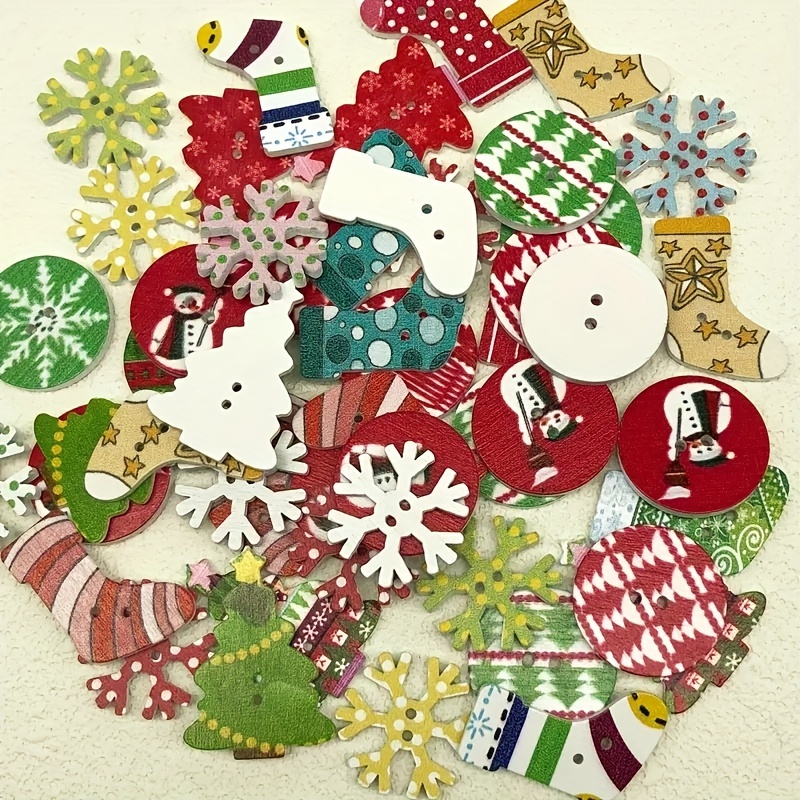 Mixed Color Style Christmas Button Crafts Wooden Christmas - Temu