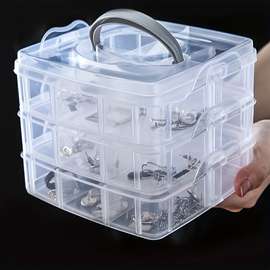 1pc 3 tier 18 grid transparent adjustable stackable compartment slot plastic storage box for organizing toys jewelry and accessories