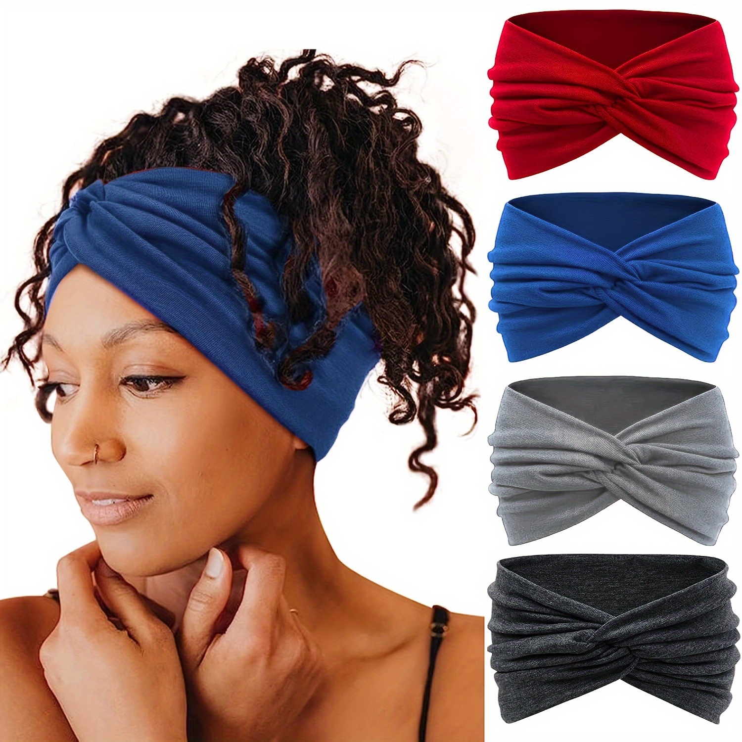 

4pcs Sports Cross Headband, Yoga Elastic Bundle Hairband, Sweat-absorbing Wide-brimmed Turban, Women's Sports Hair Accessories