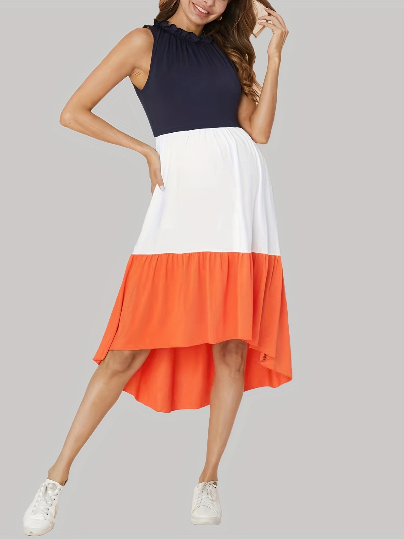Block Sleeveless Mature Maternity Breastfeeding Dress