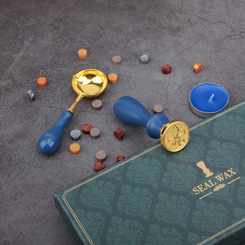 Wax Seal Stamp Set with Spoon, Wax Particles, Capsules, Candle