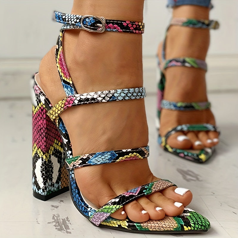 Snake print 2024 strappy heels