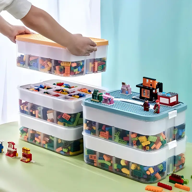 1pc Boîte de rangement pour blocs de construction avec compartiments, boîte  de rangement pour jouets, conteneurs