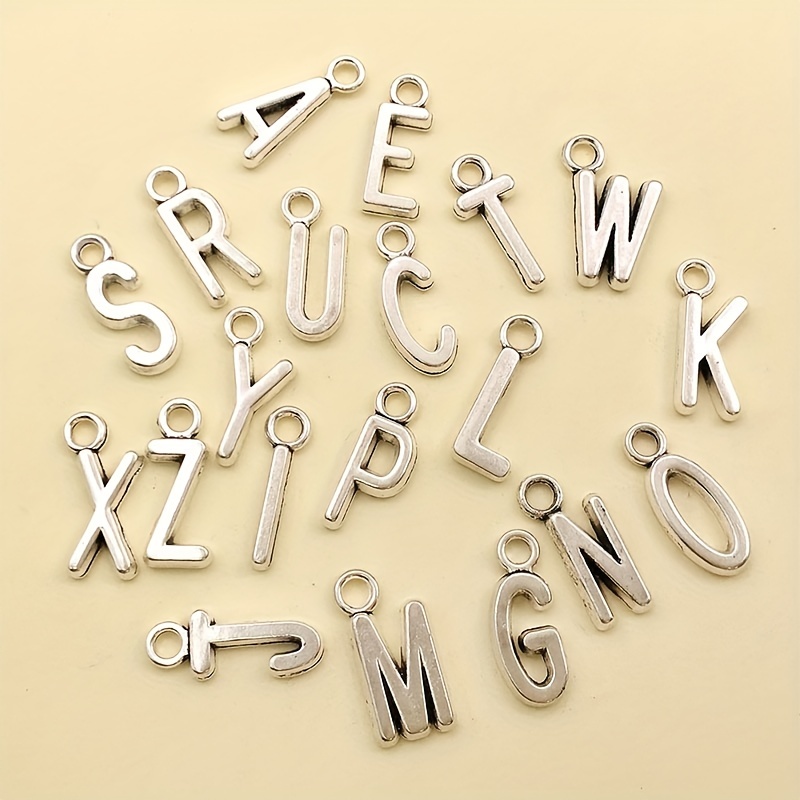 26pcs/lot Zinc Alloy Antique Silver English Letters A-Z Alphabet Charms Pendant for DIY Necklace Bracelet Artificial Jewelry, Jewels Making