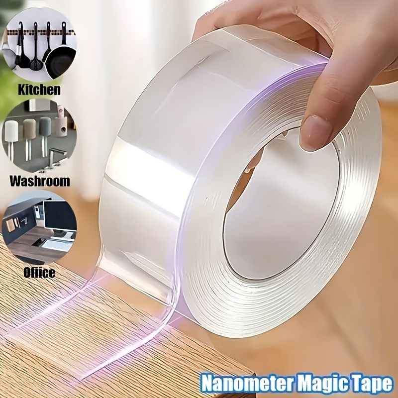 Double Sided Tape, Clear Mounting Tape Strong Adhesive Strips Sticky Nano Tape, Washable and Reusable - Wall Tape for Picture Photo Carpet