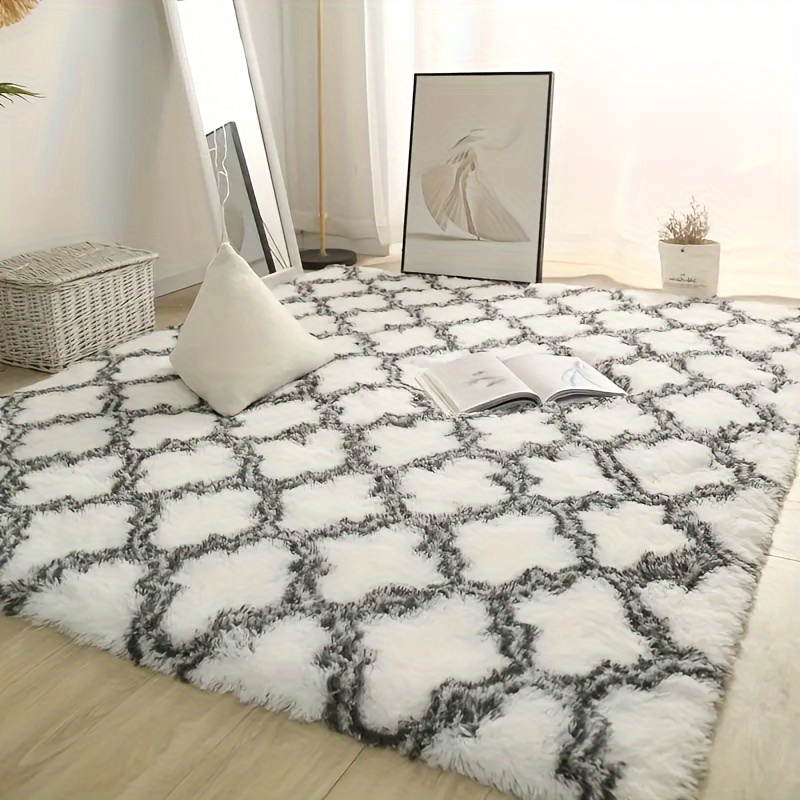 1pc Stylish Grey & White Checkered Rug - Anti-slip Floor Mat with Geometric Pattern - Durable, Versatile Decor for Living Room, Bedroom, Bathroom_voghion.com