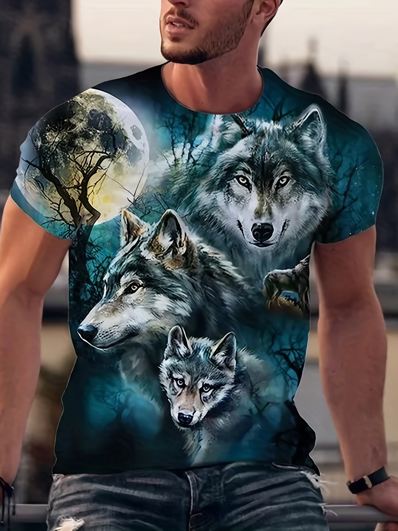 Men's Wolf Print Graphic Tee - Casual And Comfy Summer T-shirt For Daily Wear And Vacation Resorts - Temu