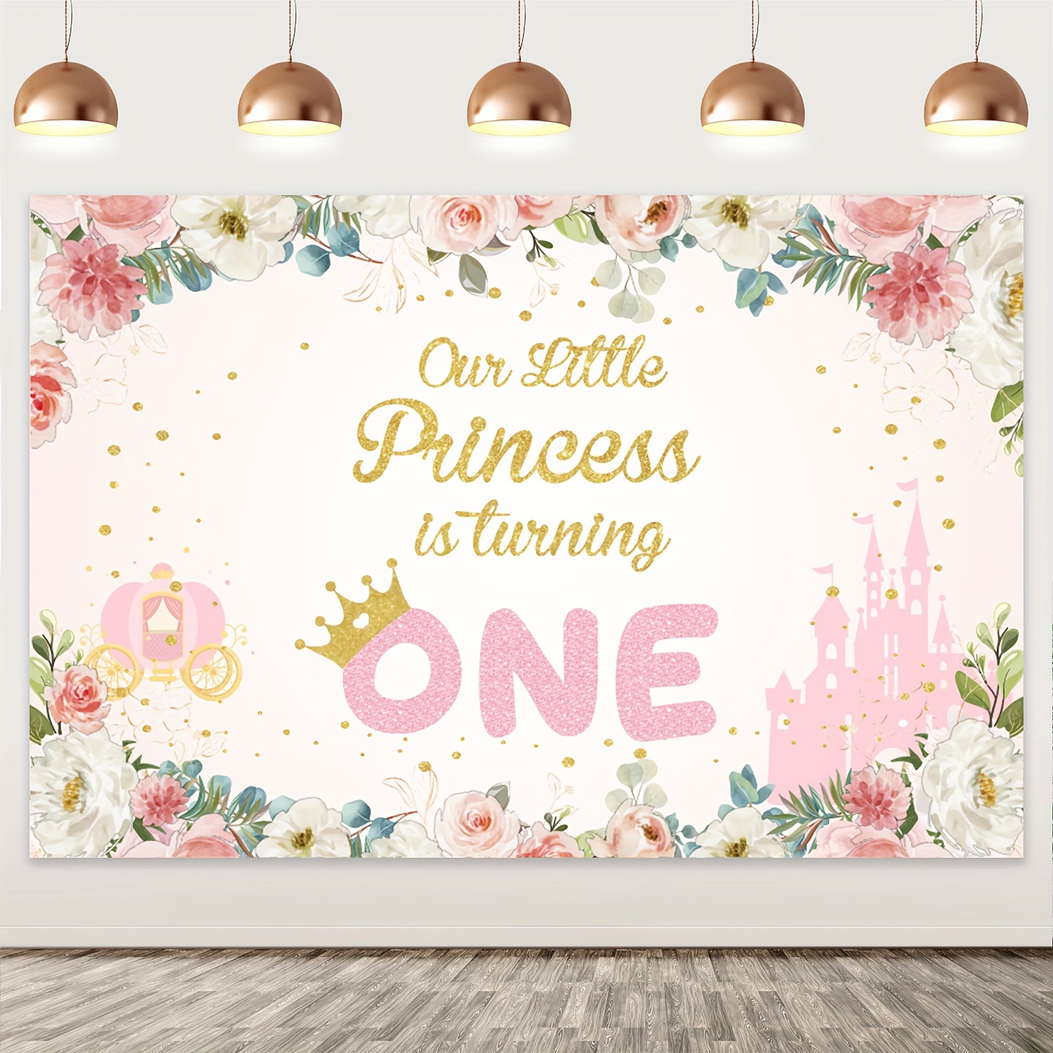 

1pc, Pink Flower Little Princess Themed 1st Birthday Backdrop For Girls 1st Birthday Party Photography Background Banner Celebration Props Photo Shoot Cloth