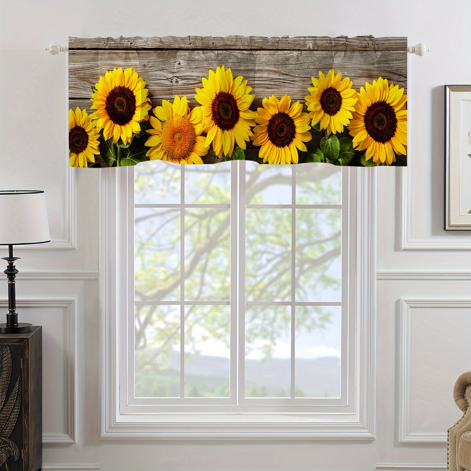 

1pc Vintage Small Window Curtain Valance Sunflower Wooden Board Design Curtain Valance For Living Room Home Decor, 52"*18