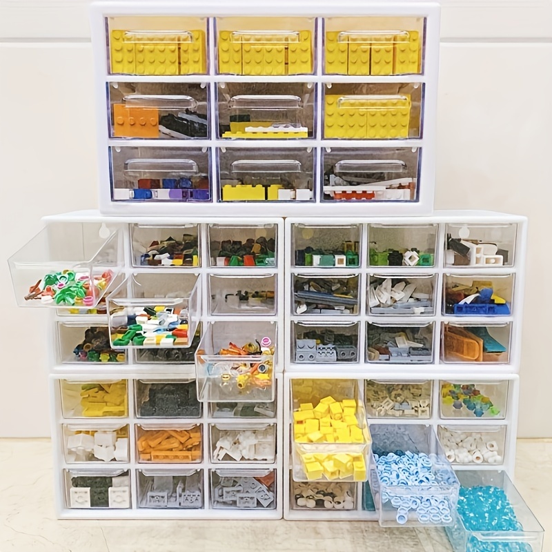  Kids Toys Storage Organizer for Lego Clear Building Blocks  Container Box with Baseplate Lids 2 Layers Stackable Playroom Organization  Bin Portable Drawers Bricks Puzzle Board Craft Compartments Case