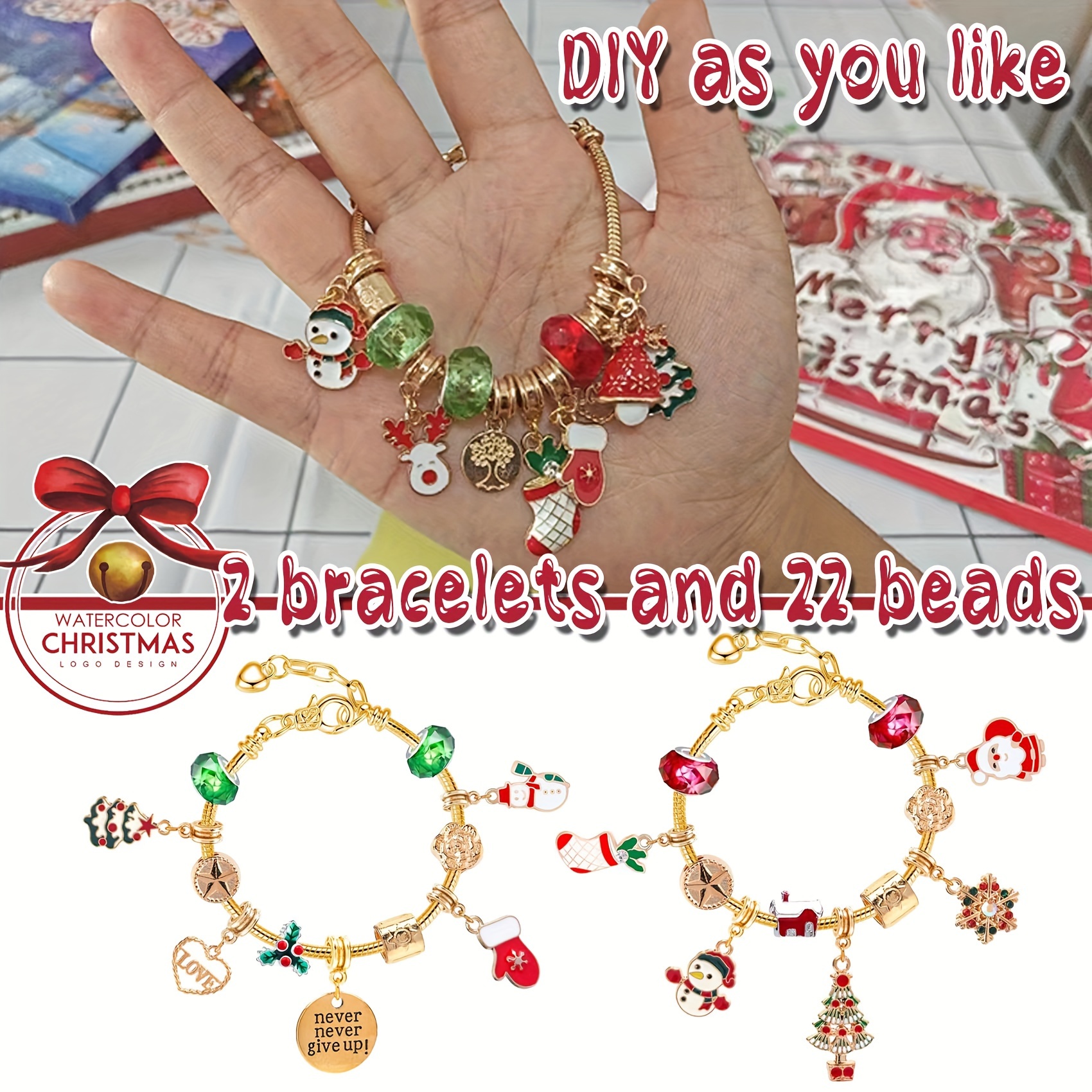Christmas Advent Calendar Christmas Themed DIY Charm Jewelry Bracelet  Making Kit For Girls Christmas Gift Box New Year Navidad