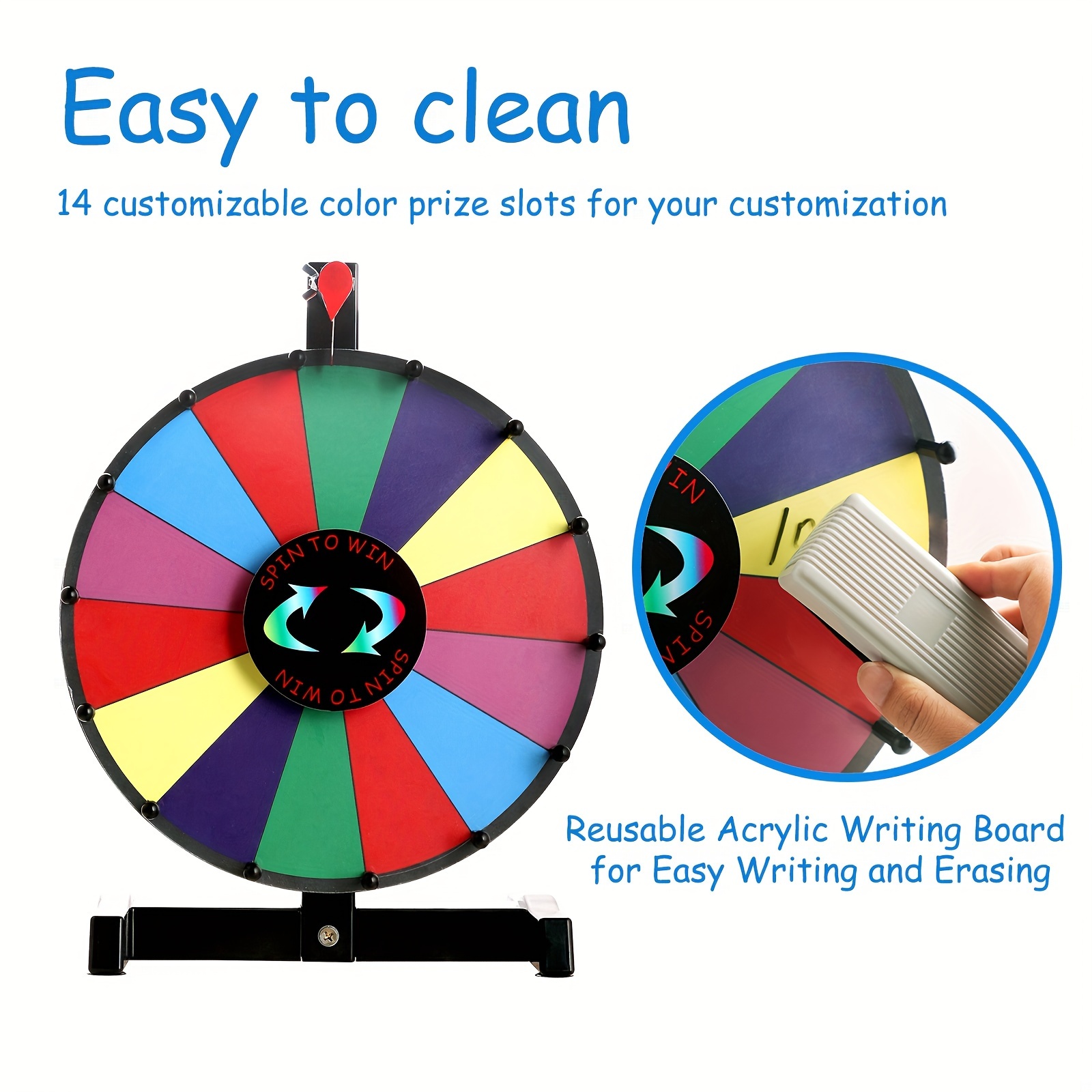 12 Inch Heavy Duty Spinning Prize Wheel - 10 Slots Color Tabletop Roulette  Spinner of Fortune Spin The with Dry Erase Marker and Eraser Win Game for