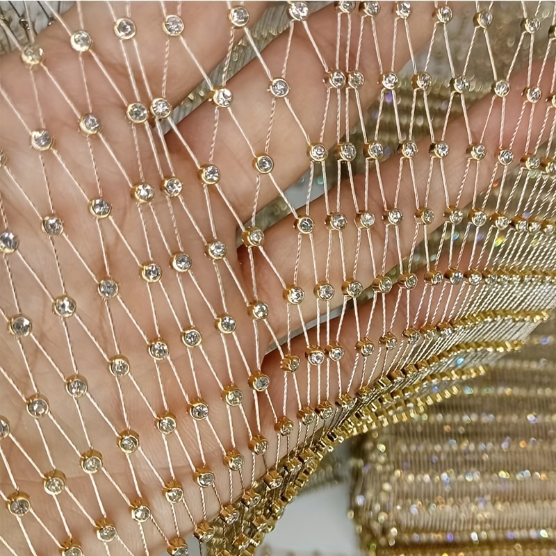 1pc, Golden Shiny Stretch Crystal Rhinestone Fishnet One Yard Mesh Sheer  Cutout Fabric 2023 Popular Designer DIY Costume Mask Headband Decoration