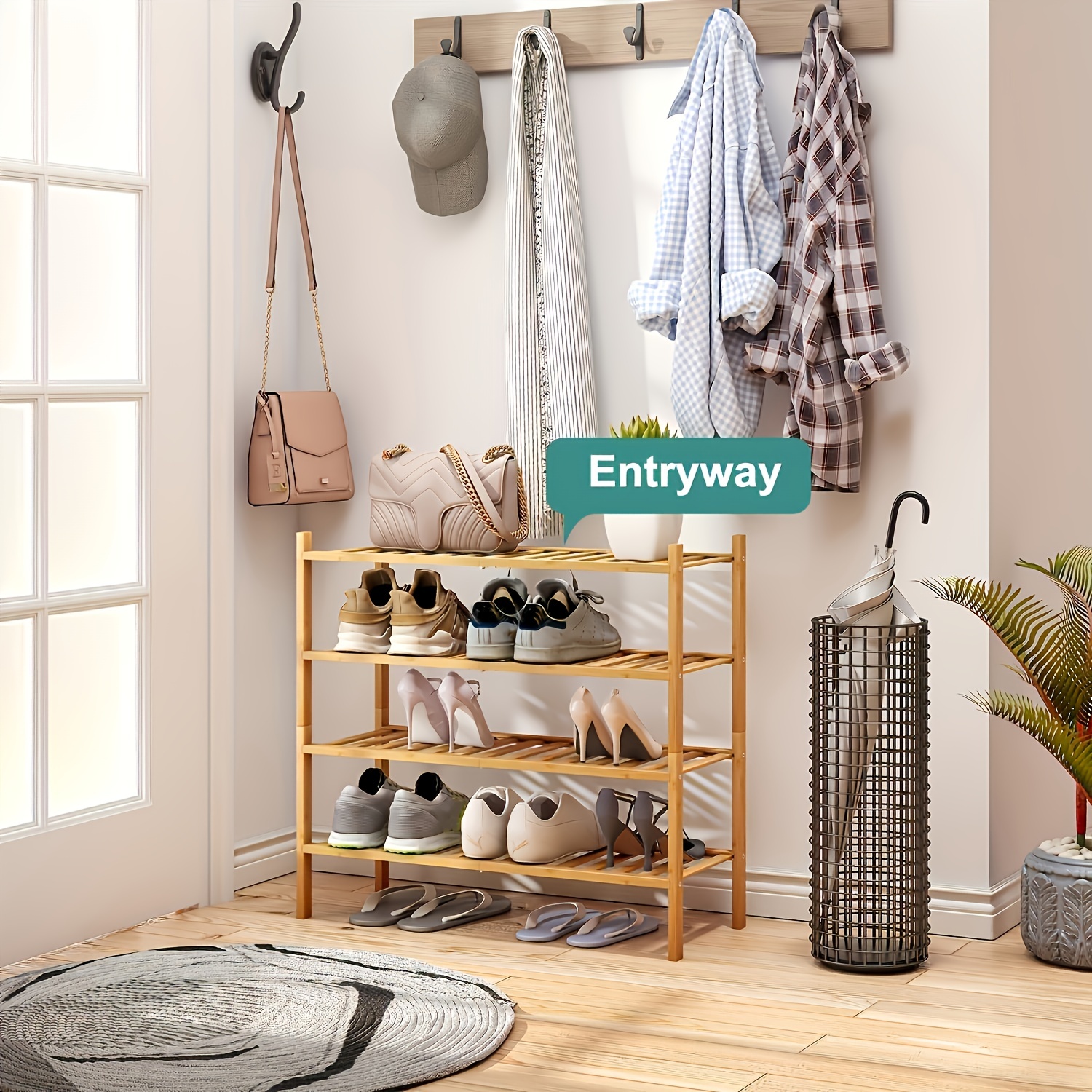 Shoe Rack for Closet, Stackable Shoes Rack Organizer Free Standing Shoe  Shelf for Entryway and Closet Hallway, Multifunctional Bamboo Rack 