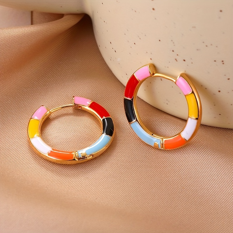

Colorful Enamel Hoop Earrings Cute Minimalist Style Copper Jewelry Trendy Gift For Women