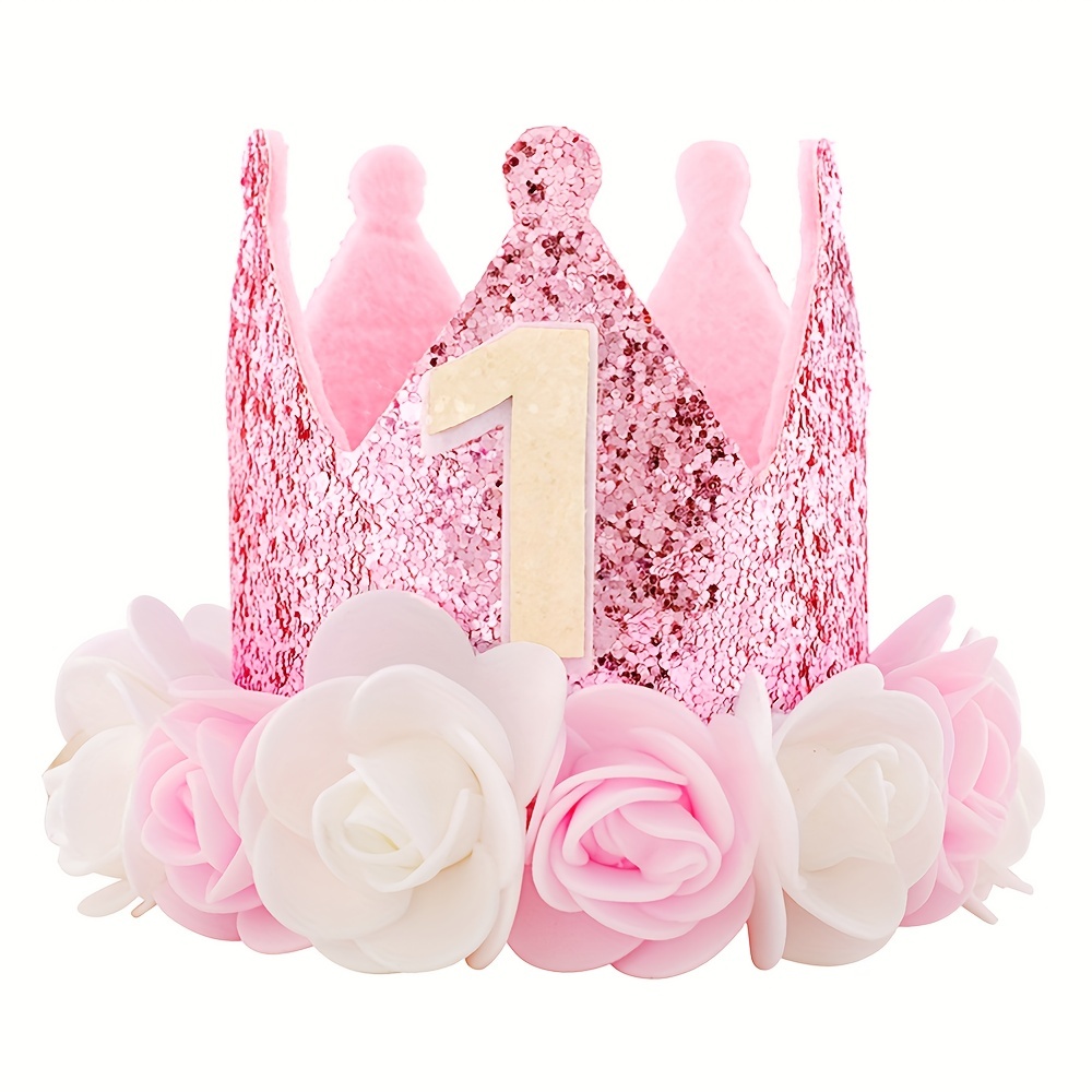 1pc Decoración Primer Cumpleaños Niña Corona Rosa Blanca - Temu