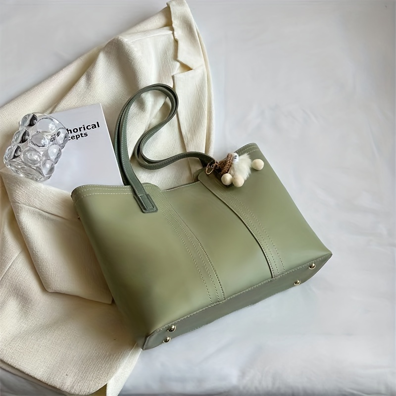 Single Shoulder Solid Color Tote Bag, New Arrival Large Capacity Vintage Women's  Handbag For Commuting