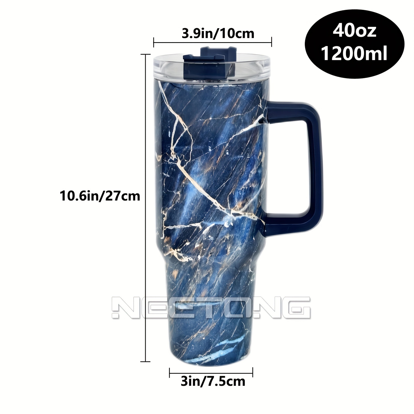 Marble Print Tumbler With Lid And Straw, Stainless Steel Thermal