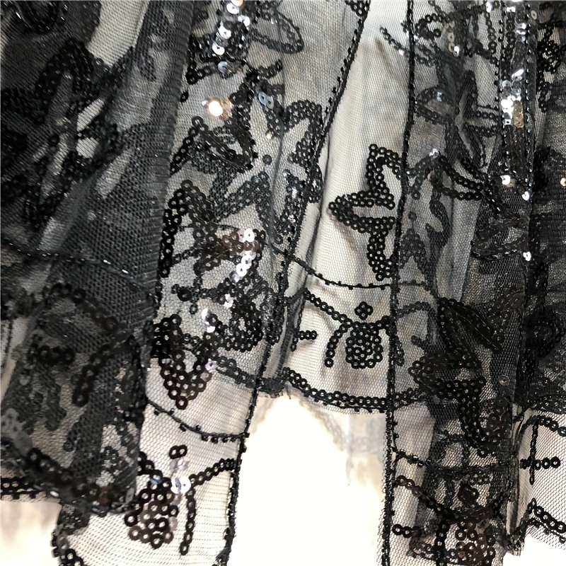 Vintage Sequin Embroidery Shawl Ruffles Cape