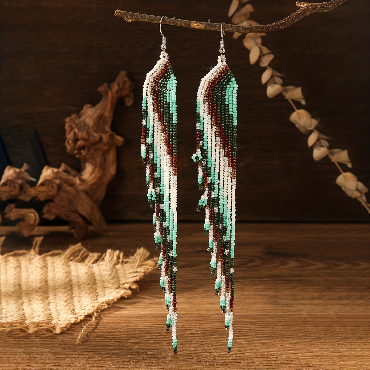 Long Tassel Earrings with Geometric Patterns