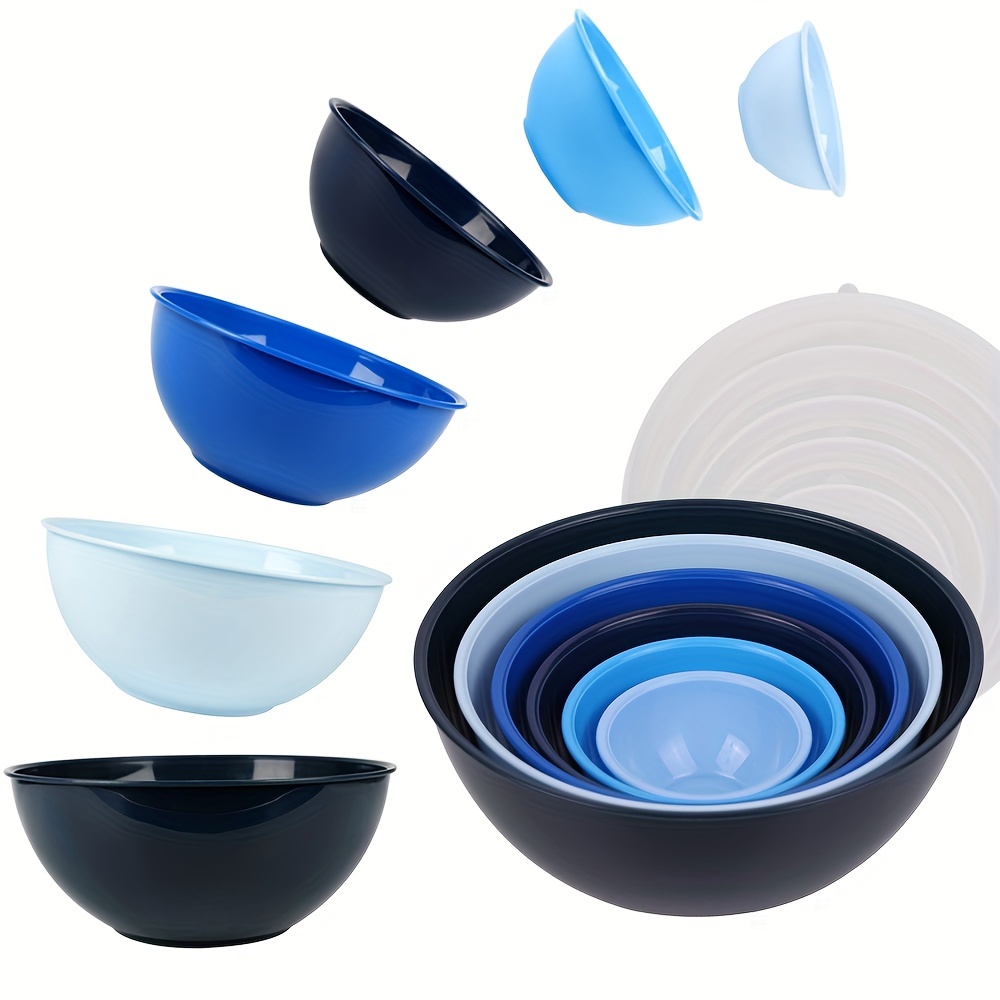 Bpa Free Plastic Round Mixing Bowls With Lids, Nesting Bowls With Lids Set,  Microwave And Dishwasher Safe Food Prep & Serving Bowls Great For Mixing,  Baking, Serving (blue) - Temu