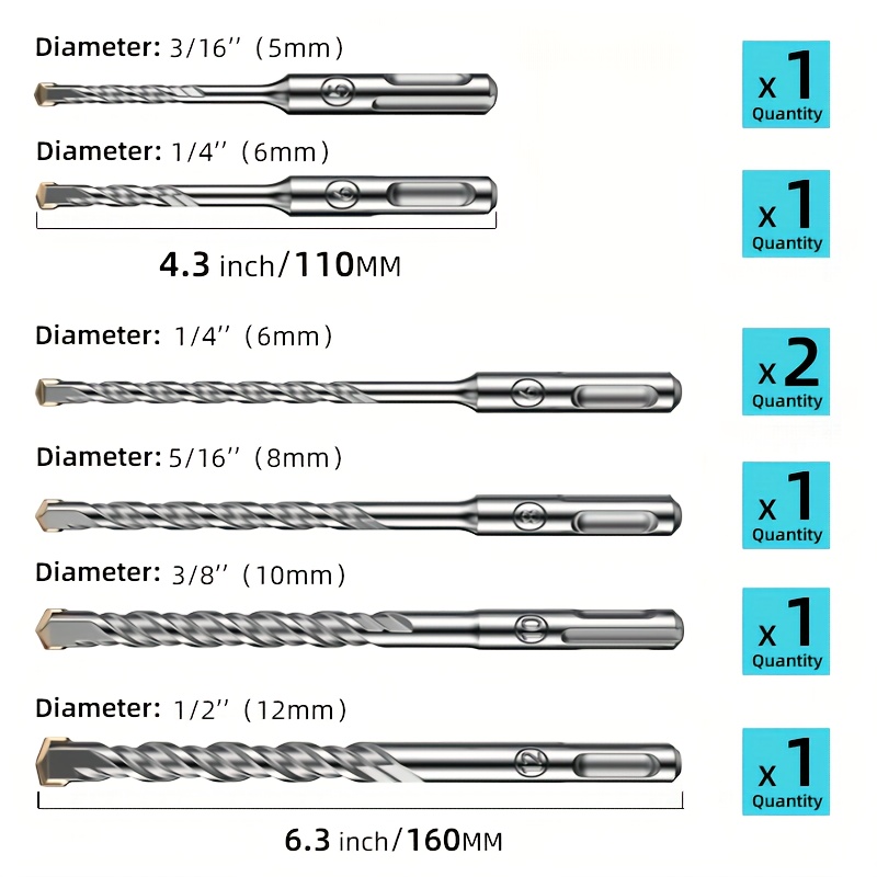 11 Pcs SDS Plus Rotary Hammer Drill Bits Set Chisels Bits Carbide