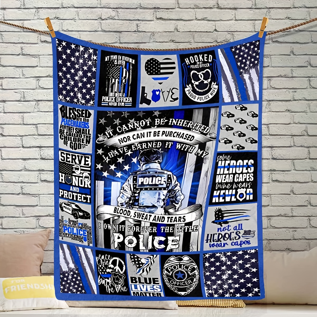Wisegem Police Gifts - Blue Lives Matter 60x50 Blanket - Police  Retirement Birthday Gift Ideas for Men- Thin Blue Line Gifts - Police  Academy