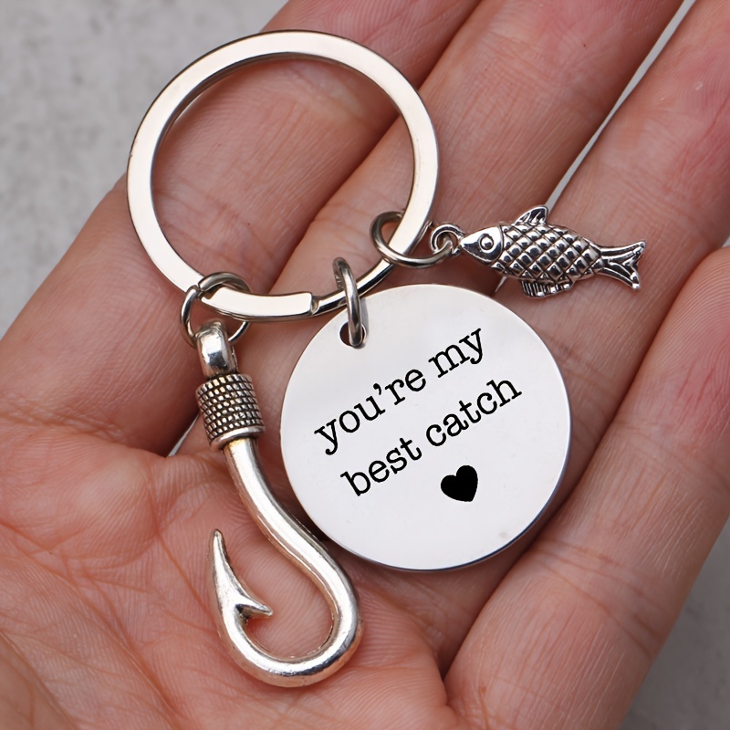 1pc You're My Best Catch Keyring for Men, Fishhook Keychain, Fishing Gift,Temu