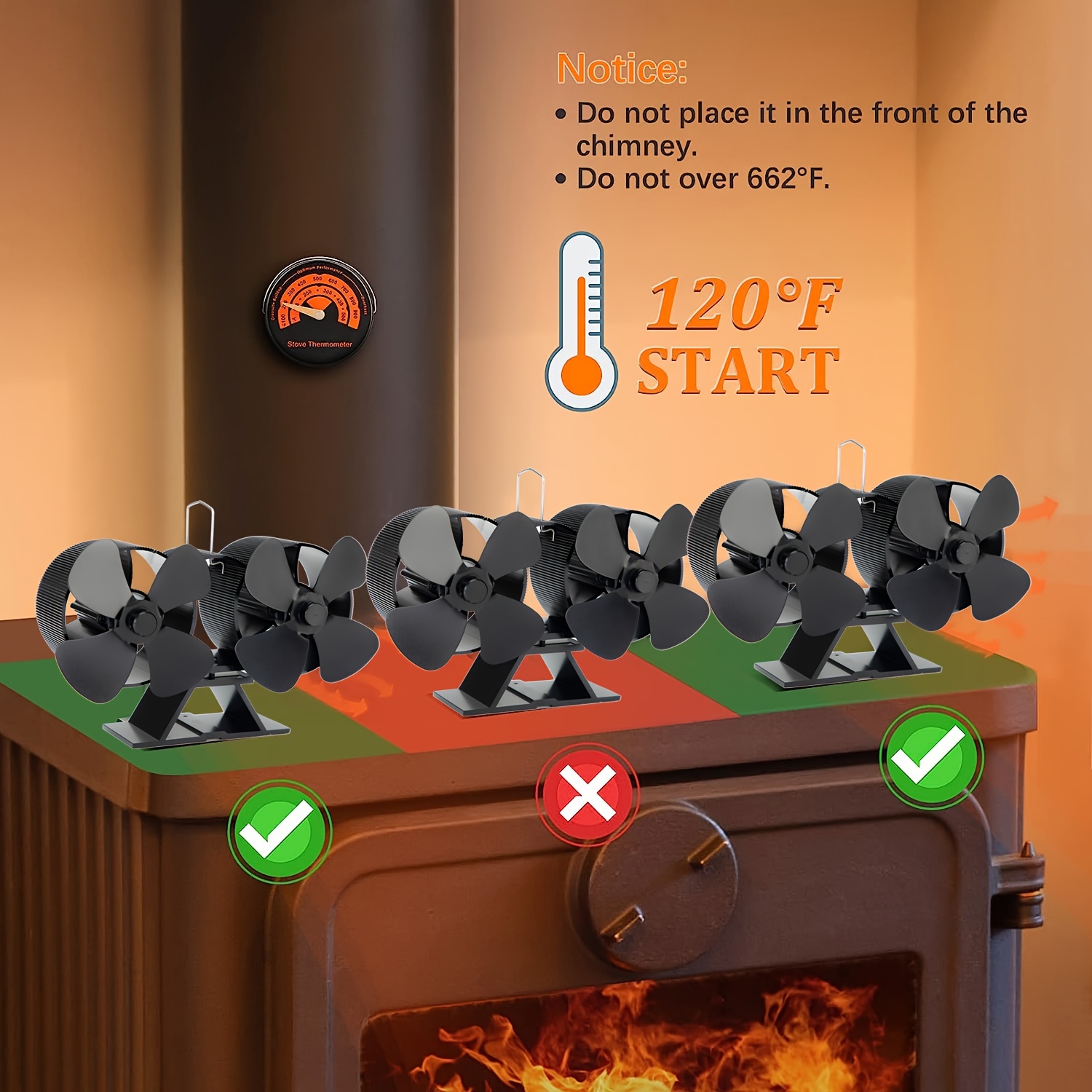 Ventilateur de cheminée à Double tête, 12 pales, pour poêle à bois, à  chaleur, à gaz