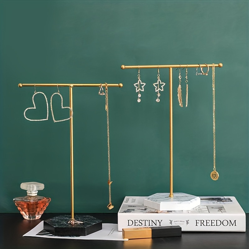 Classic Golden T Shaped Jewelry Accessories Storage Rack