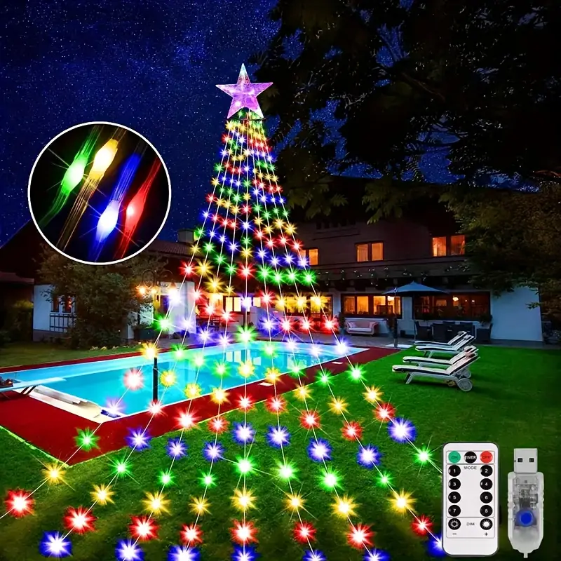 Usb Model Outdoor Camping Light String, Led Pentagram Waterfall Light,  Hanging Tree Light, Christmas Decorative Meteor Light, Led Curtain Light,  Courtyard Lawn Light, Remote Control - Temu