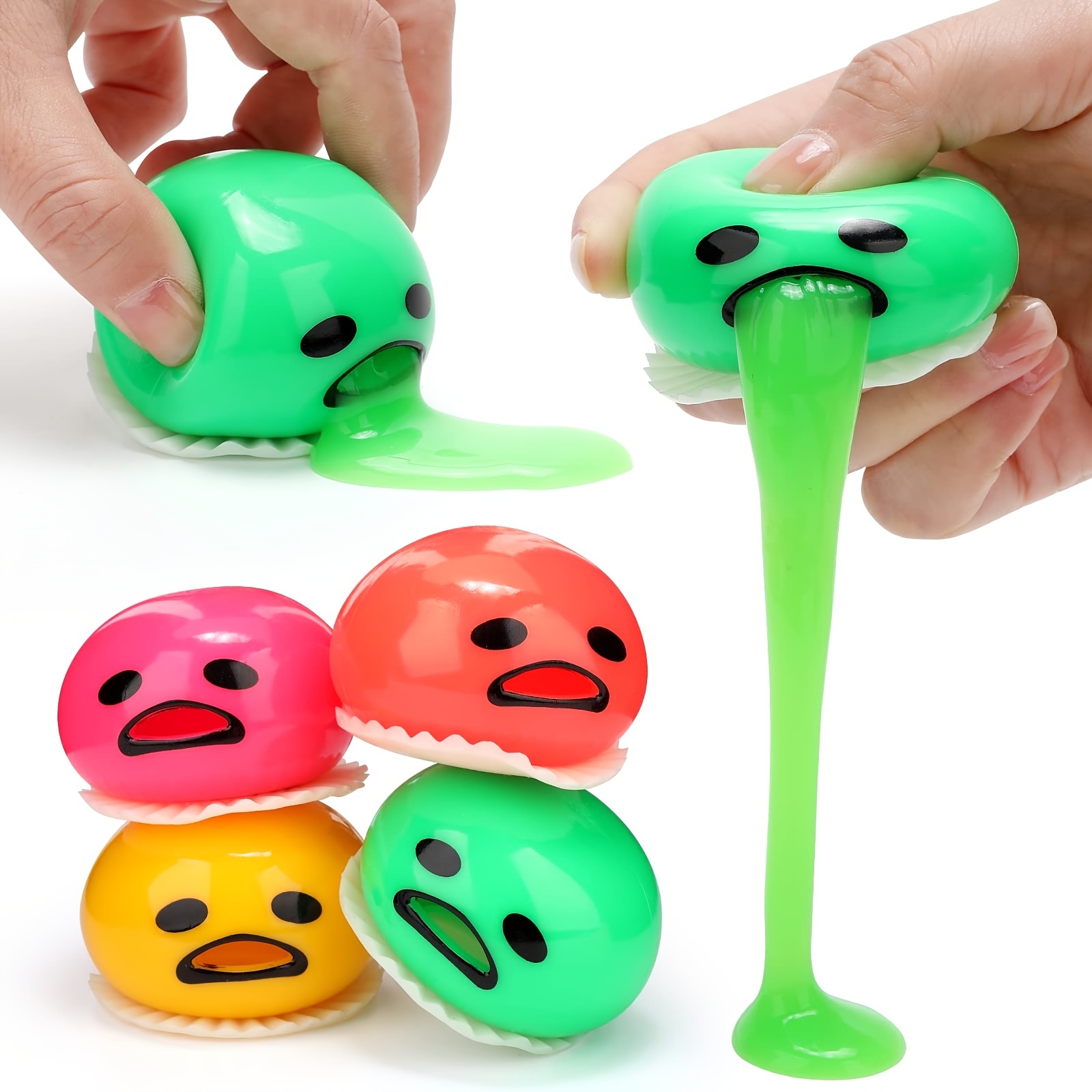 Vomiting Stress Ball, Egg Yolk Slime Ball Prank Toy, Cute Lazy Vomiting  Sucking Ball, Funny Stress Relief Fidget Toys Gag Gifts (4 PCS & 4 Colors)