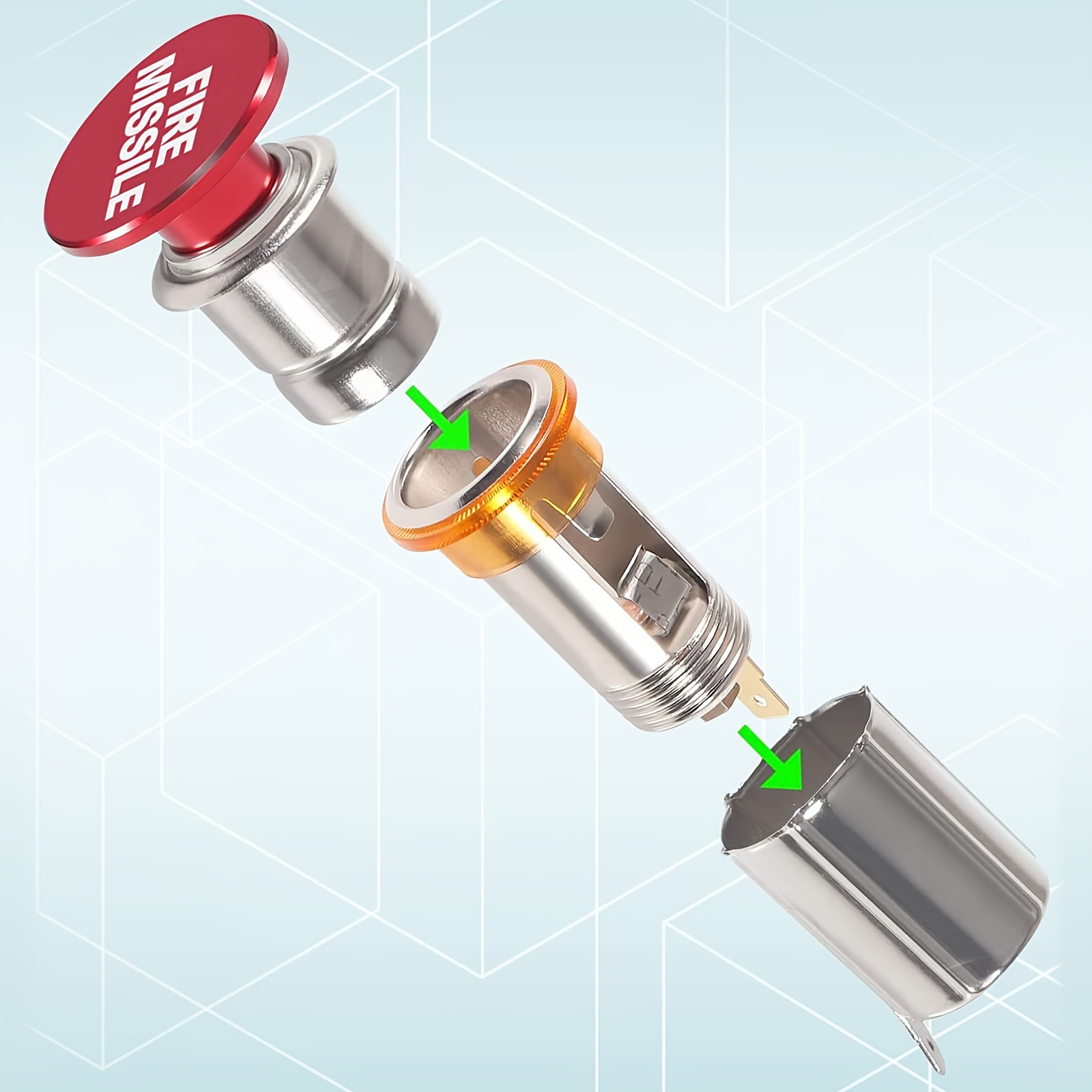 Car Cigarette Lighter, Fire Missile Button Cigarette Lighter Plug 12V  Outlet Socket With Terminals Wires Accessories For Most Automotive Vehicles