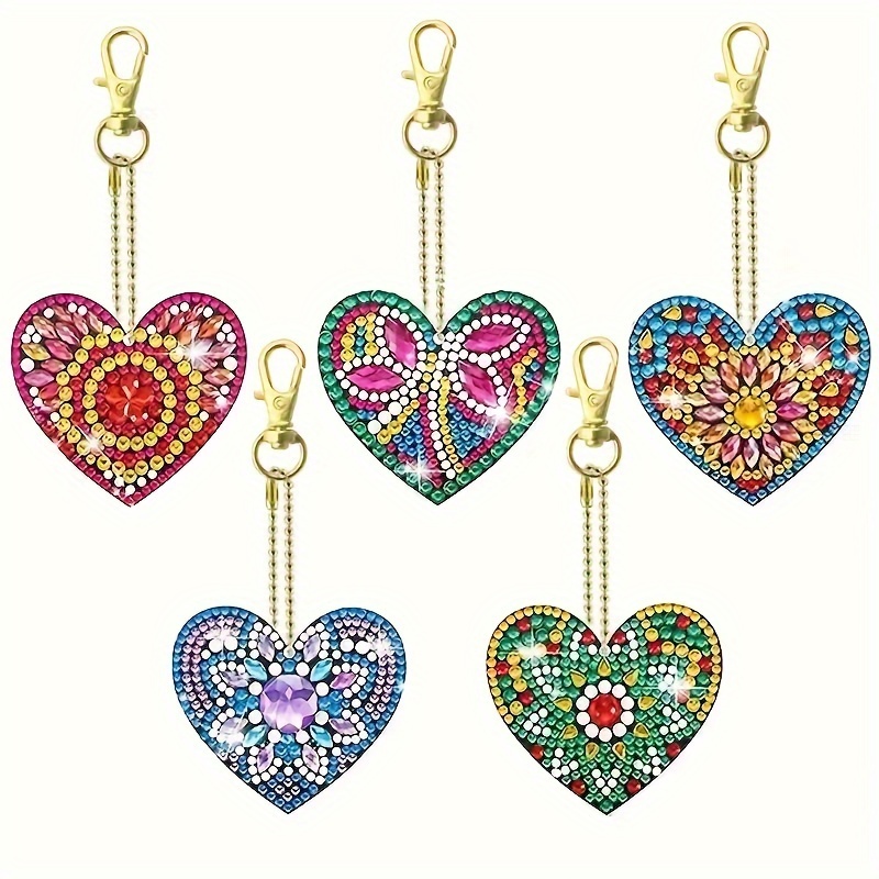 

5pcs Diy Love Artificial Diamond Painting Keychain Set Digital Artificial Diamond Painting Jewelry Art Keychain Home Window Garden Pendant Decoration