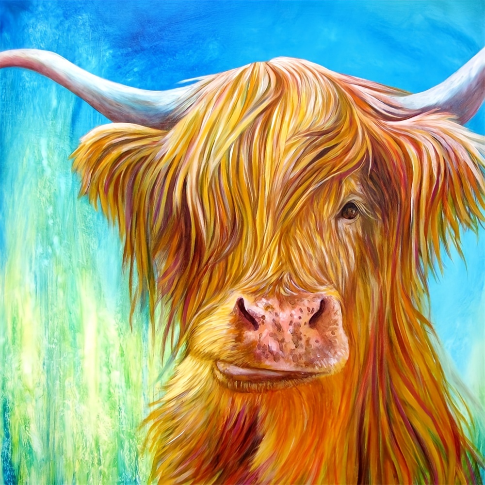 5D Diamond Painting Kits Animal Highland Cattle with Baby Cow Full Drill  Round Beads Diamond Art Gems Stone Cross Stitch DIY Diamond Painting by