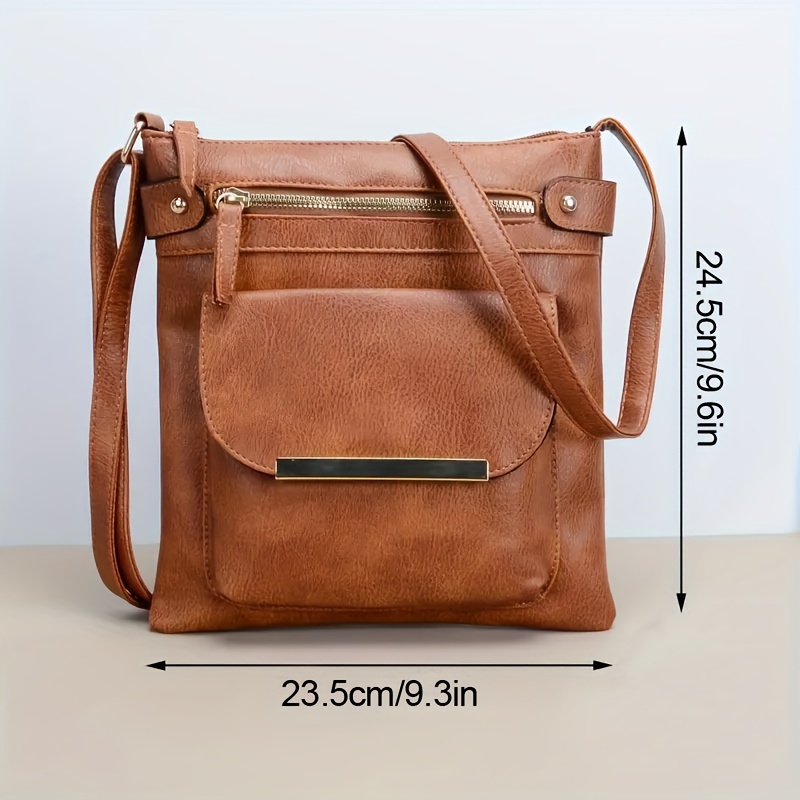 simple zipper crossbody bag pu leather textured bag purse classic versatile fashion shoulder bag