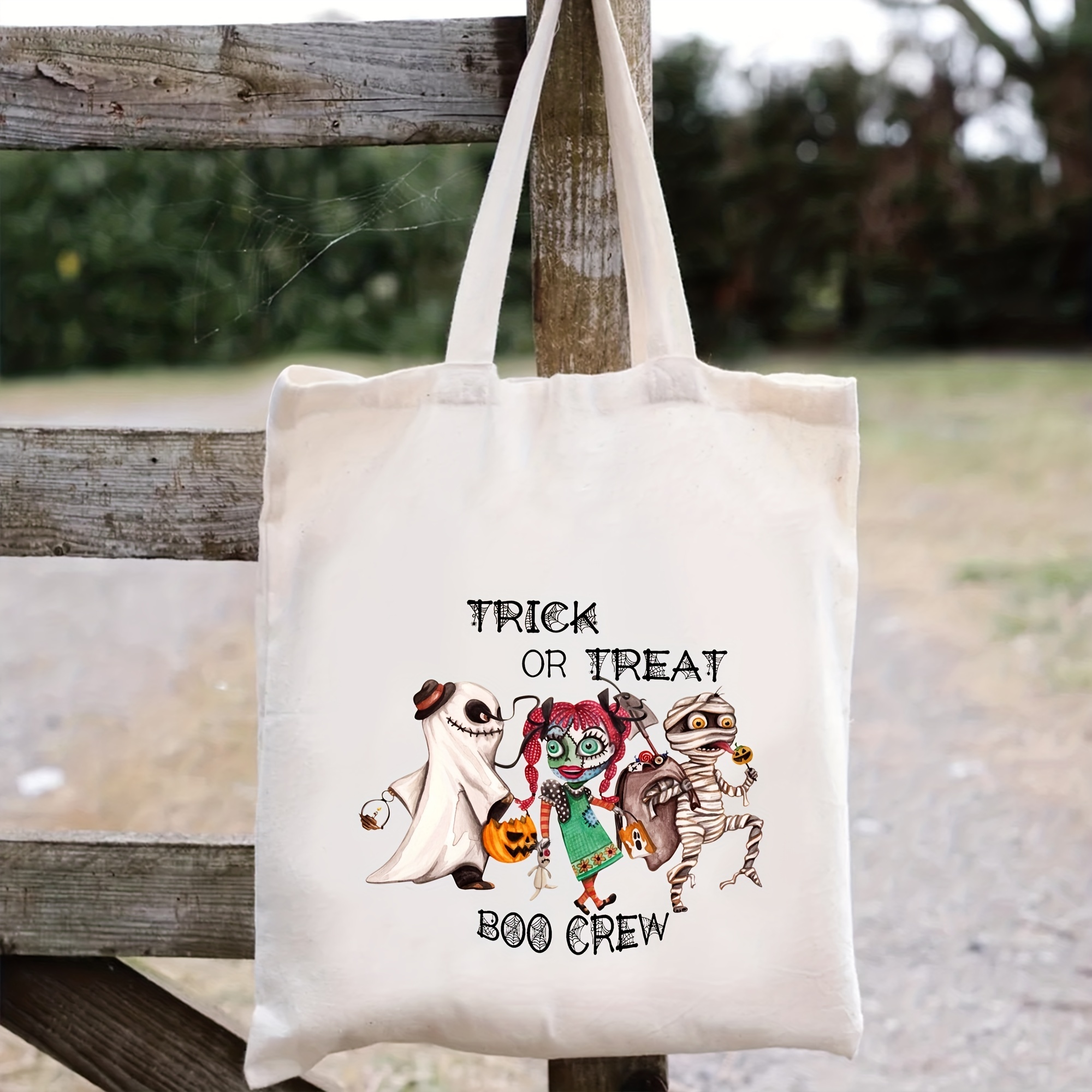 1pc Cartoon Halloween Printed Canvas Shopping Bag