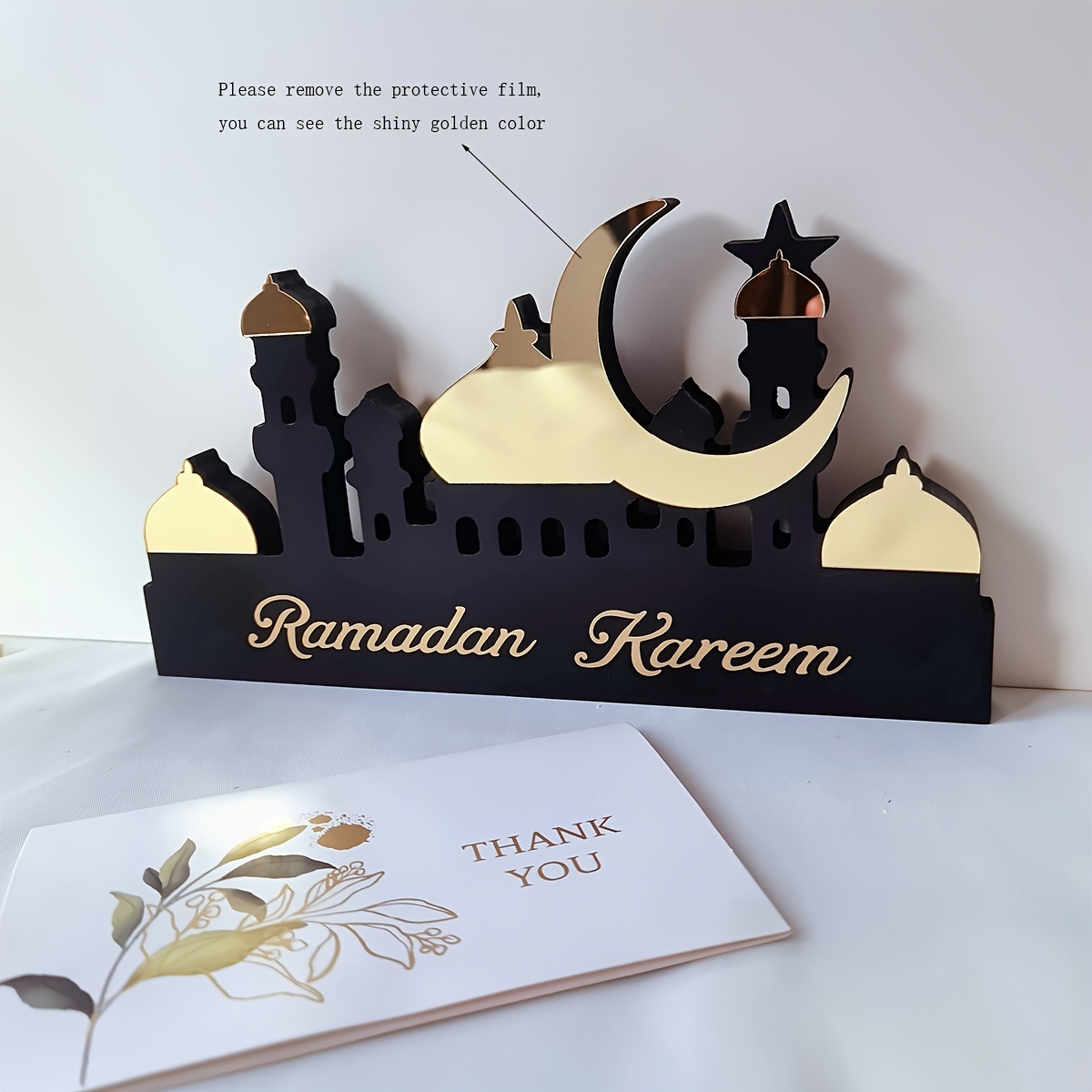 1pc wooden acrylic islamic tabletop decors ramadan kareem and eid islamic ramadan eid decoration ramadan kareem 5 golden details 3