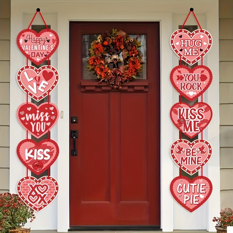 Targa per porta di San Valentino Porta d'ingresso romantica Ornamento da  appendere Modello a cuore rosso Lettera di buon San Valentino stampata