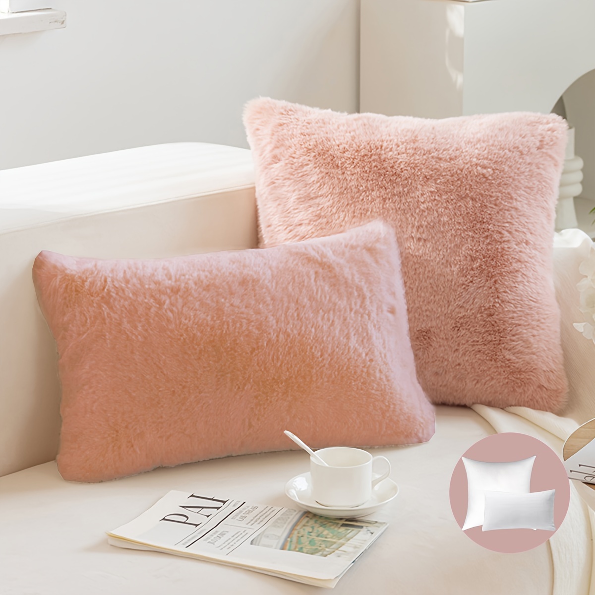 Throw Pillow With Insert Double sided Faux Fur Plush - Temu